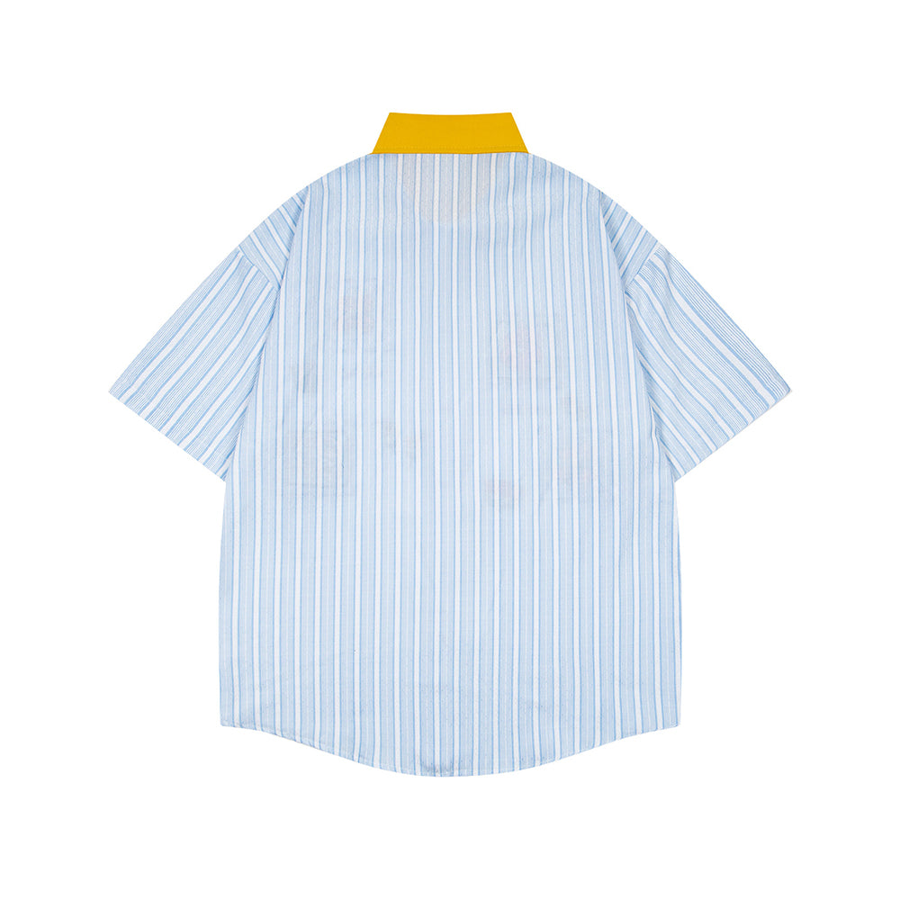 撞色條紋短袖襯衫