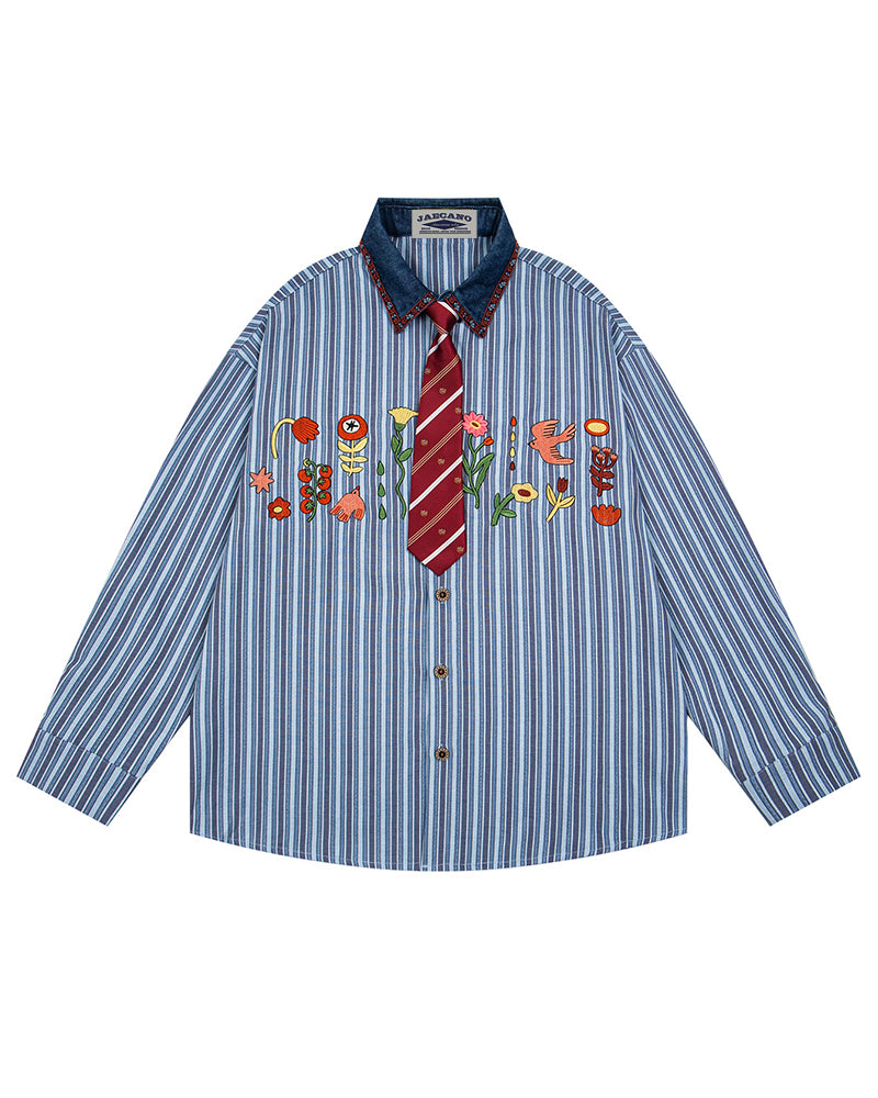 Floral Embroidered Long-Sleeved Shirt