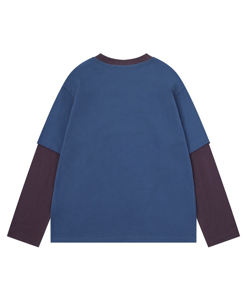 Faux two-piece color-blocked long-sleeved top