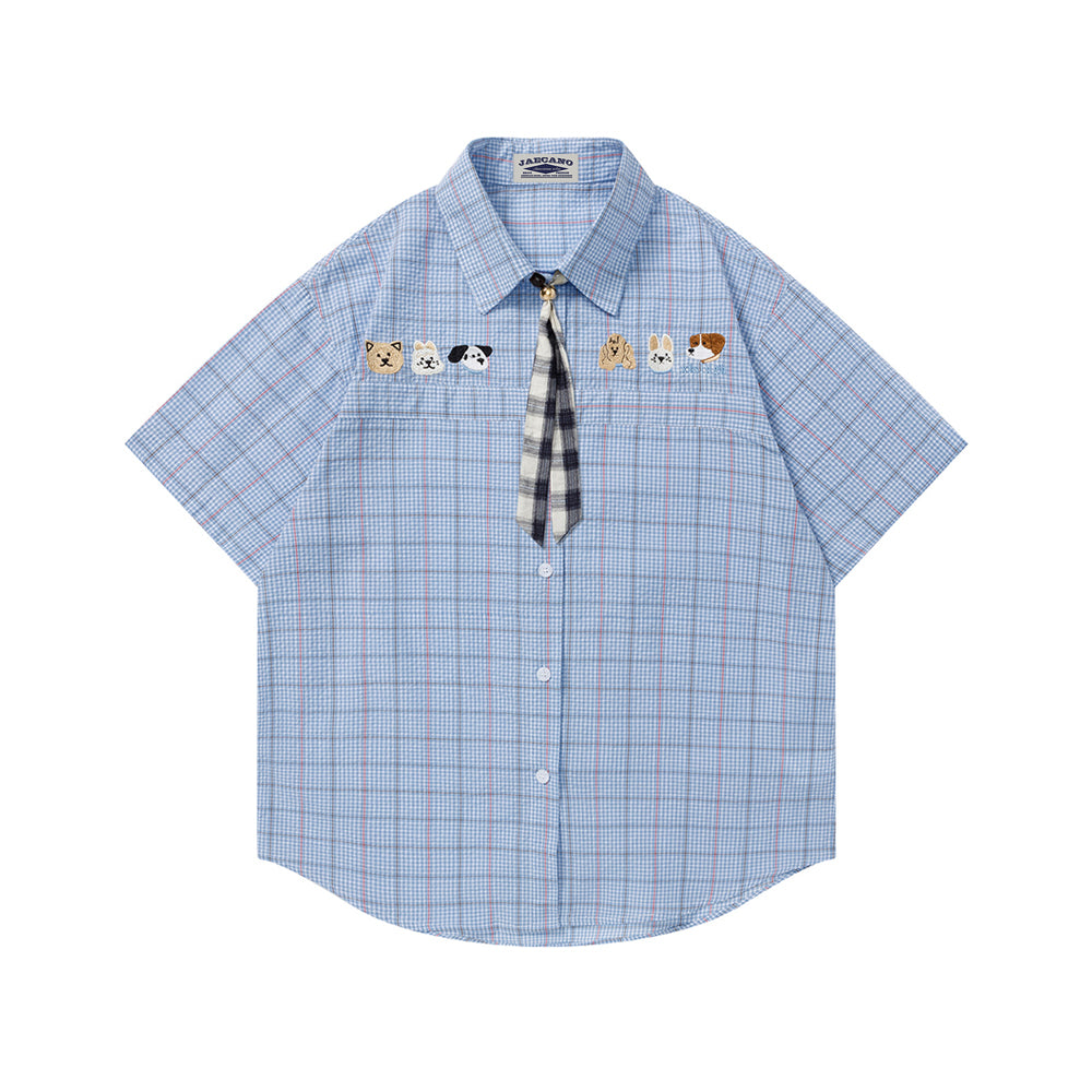 復古格紋短袖襯衫