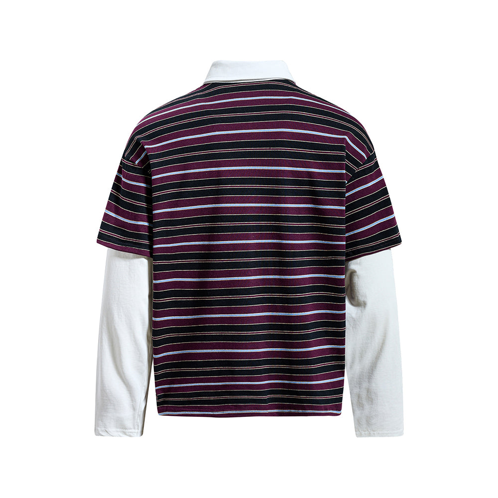 Color-blocked faux two-piece long-sleeved top