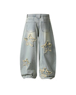 Distressed washed jeans