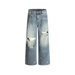 Distressed washed straight jeans