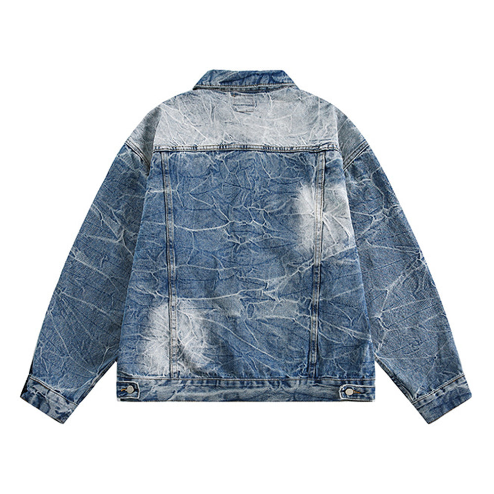 Distressed lapel denim jacket