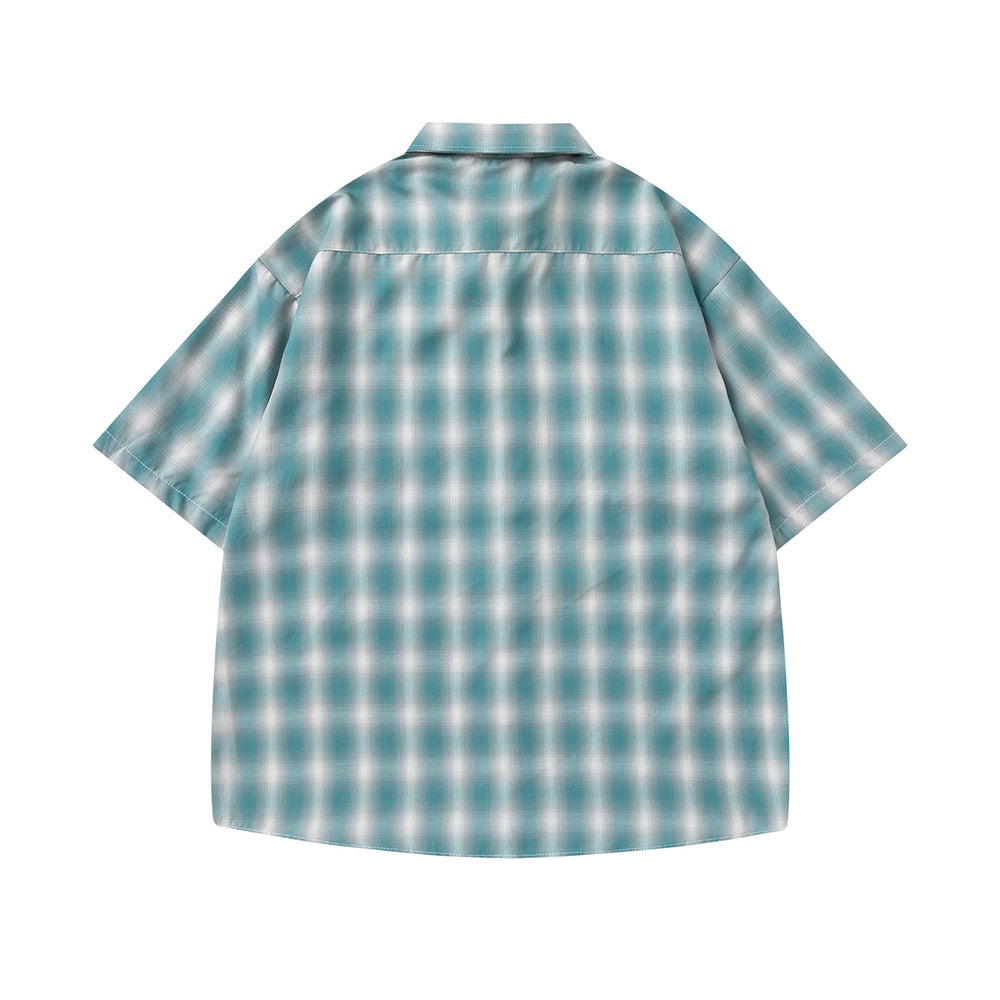 Plaid Lapel Short Sleeve Shirt