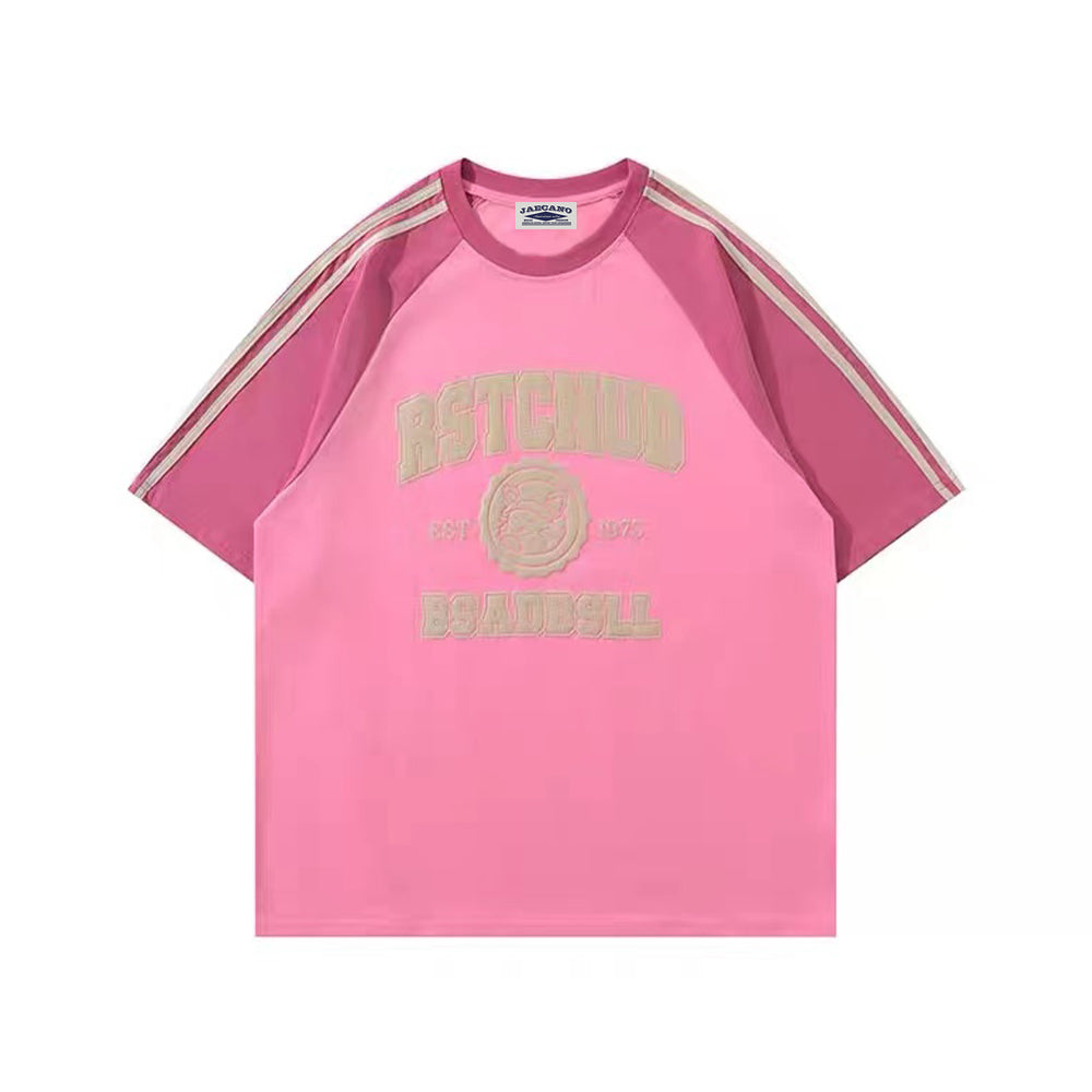 American retro raglan sleeves with contrasting color short sleeves