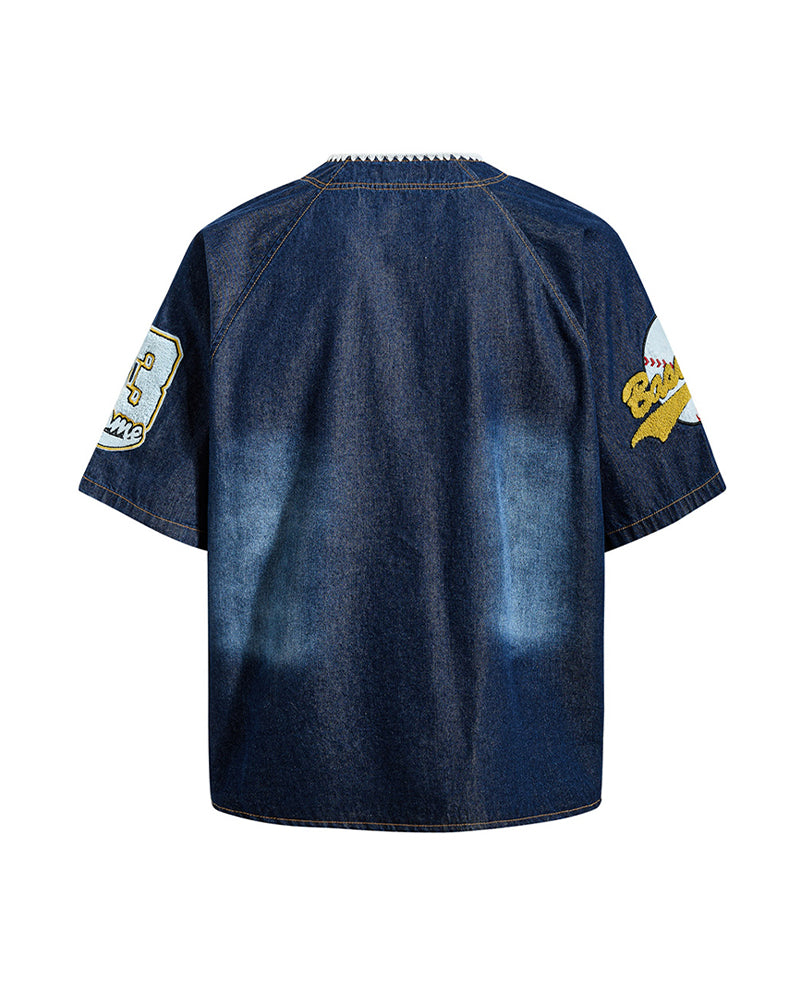 Retro denim short-sleeved shirt