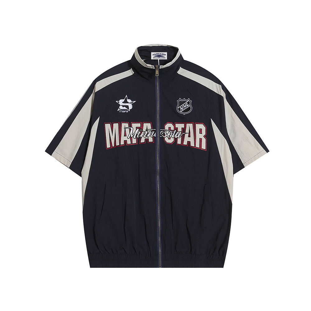 American retro patchwork sports short-sleeved jacket