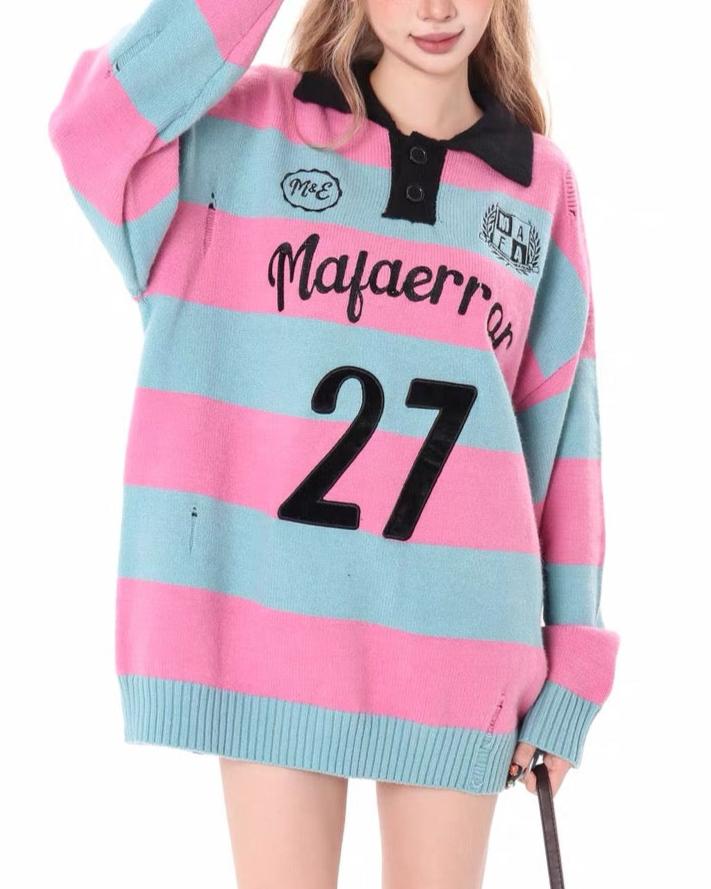 retro striped polo sweater