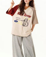 Contrast color kitten short sleeves