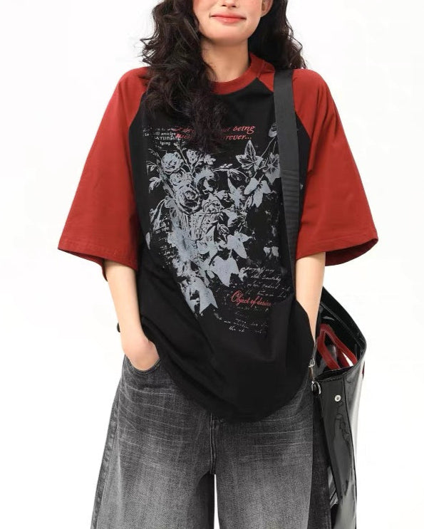 Contrast color floral short sleeves