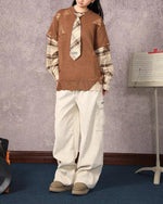 Retro patchwork fake two-piece knitted sweater