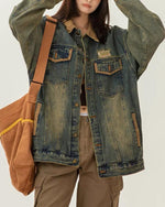 Retro washed distressed denim jacket