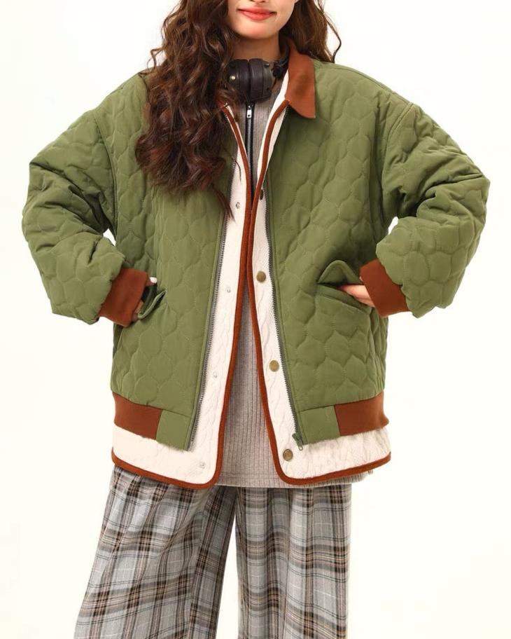 Retro contrast color patchwork cotton jacket