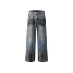 Distressed straight jeans