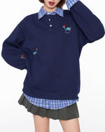 Spliced ​​plaid fake two-piece polo sweatshirt
