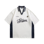 Contrast color stitching polo short sleeves