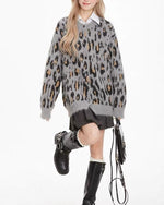 復古豹紋開衫毛衣