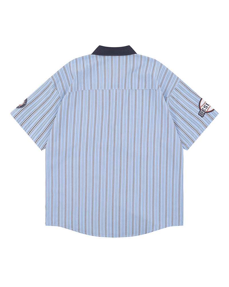 레트로 세로줄무늬 반팔셔츠