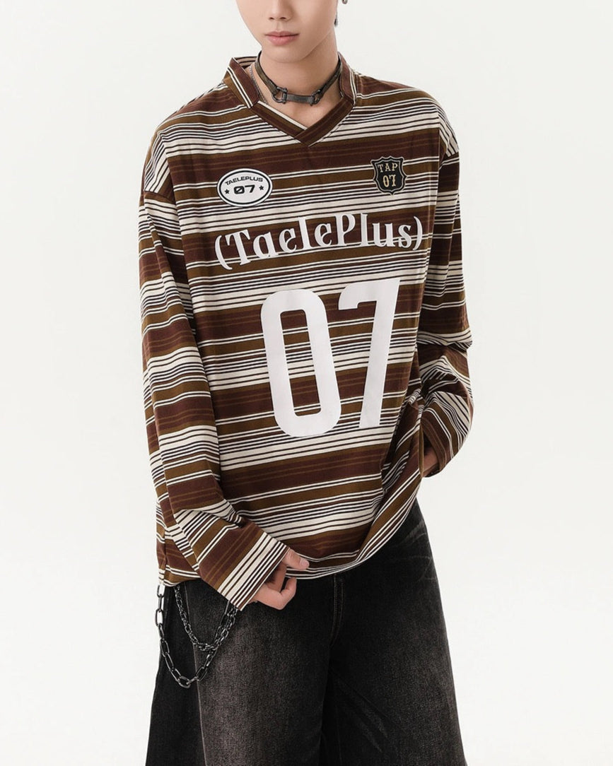 Retro print striped long sleeves