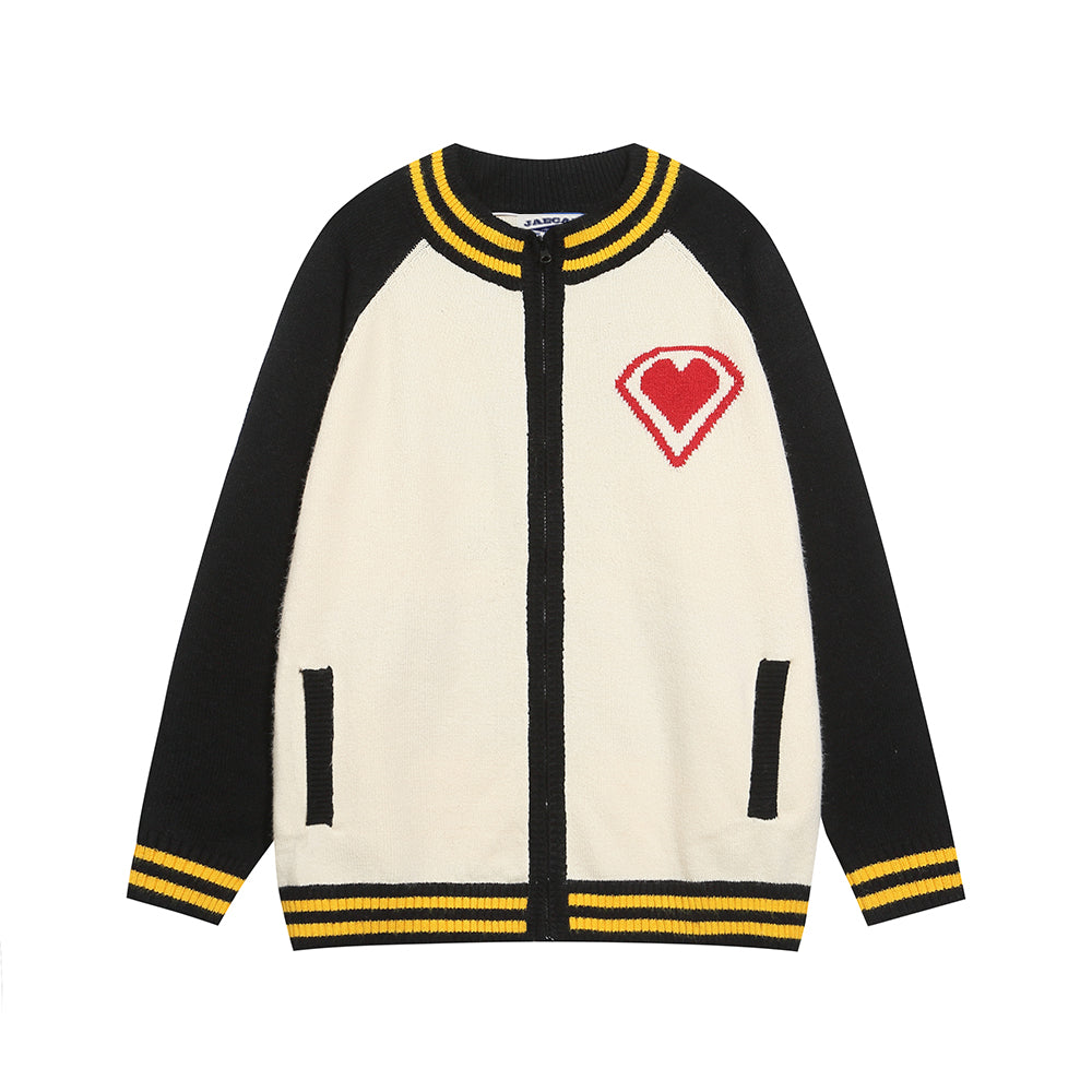 Retro Color Block Cartoon Sweater Cardigan 