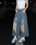 Vintage distressed denim cropped shorts