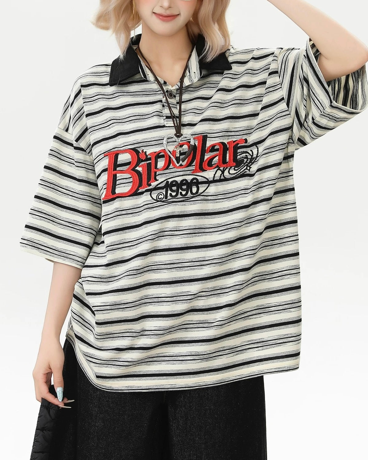 Lettering embroidered polo short sleeves