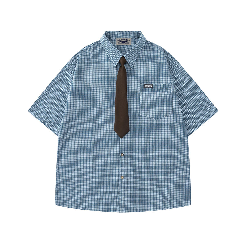 復古格紋短袖襯衫