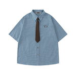 復古格紋短袖襯衫