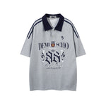 Contrast color lapel short sleeves