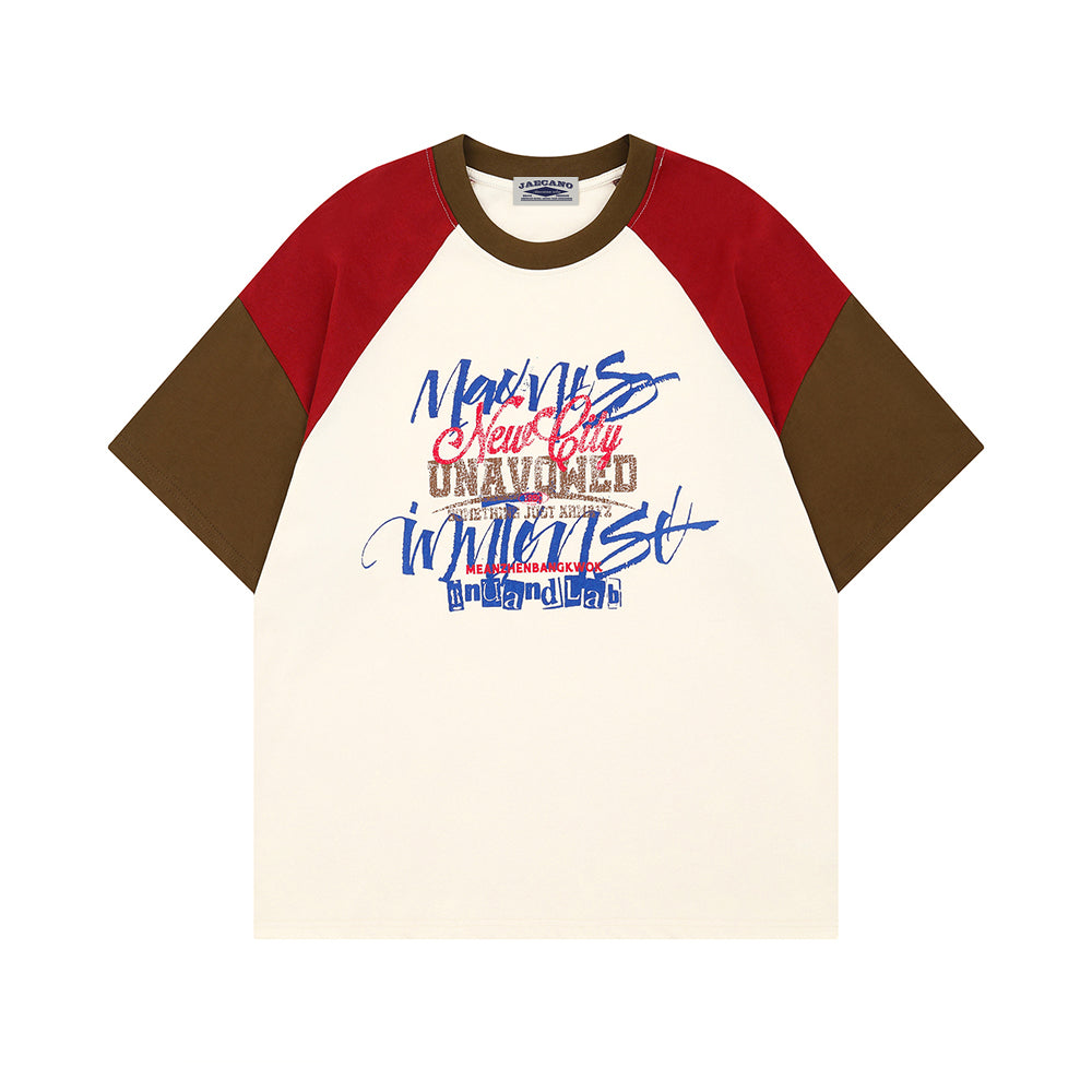 Retro contrast color couple short sleeves