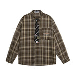Embroidered plaid long-sleeved shirt