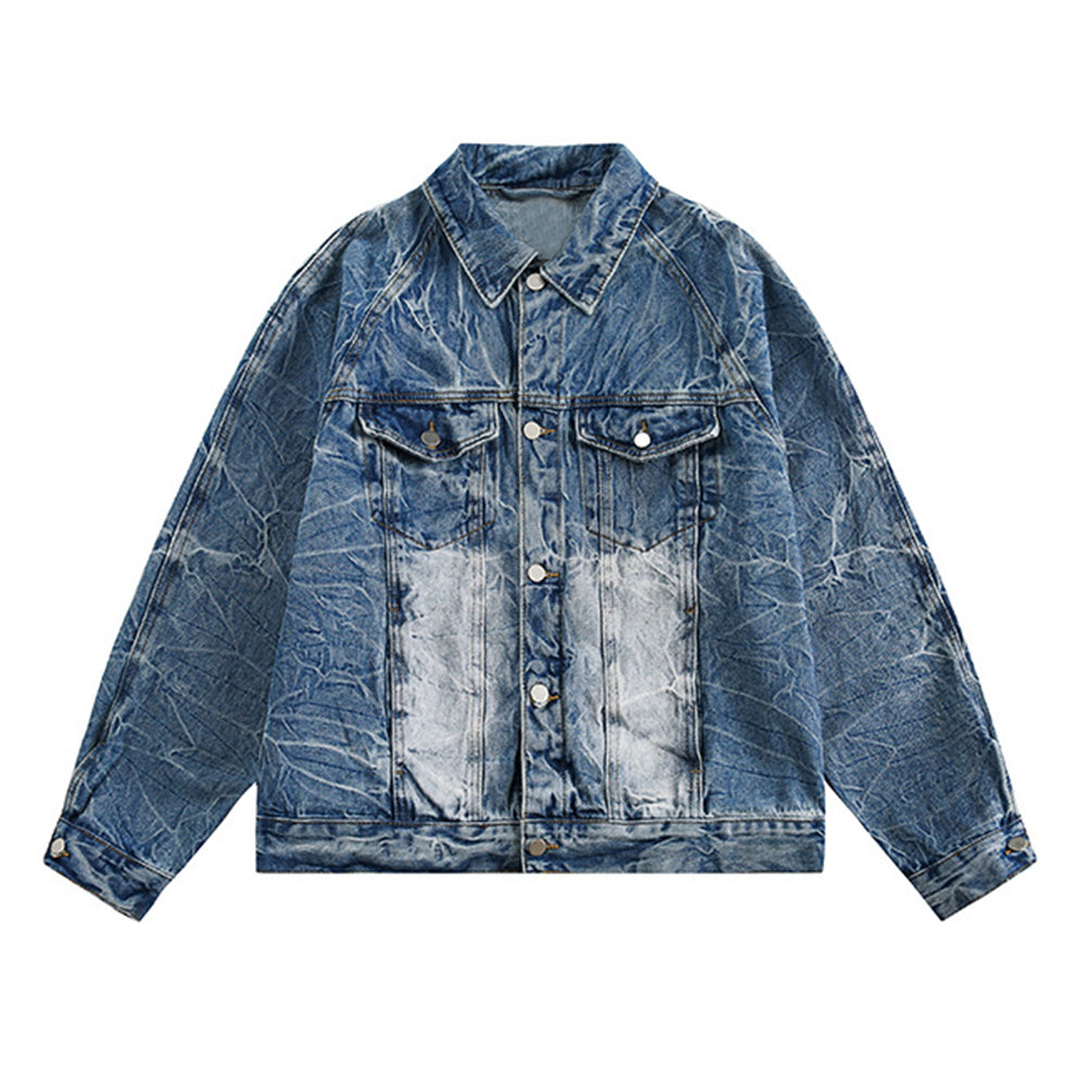 Distressed lapel denim jacket