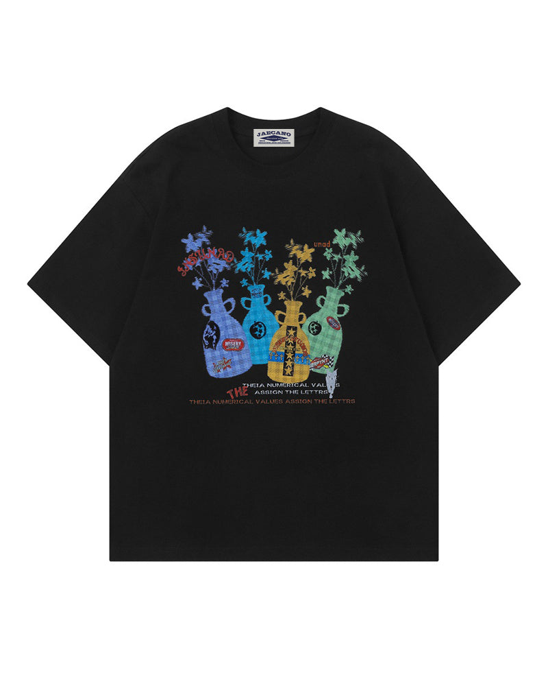 Creative vase print short-sleeved shirt