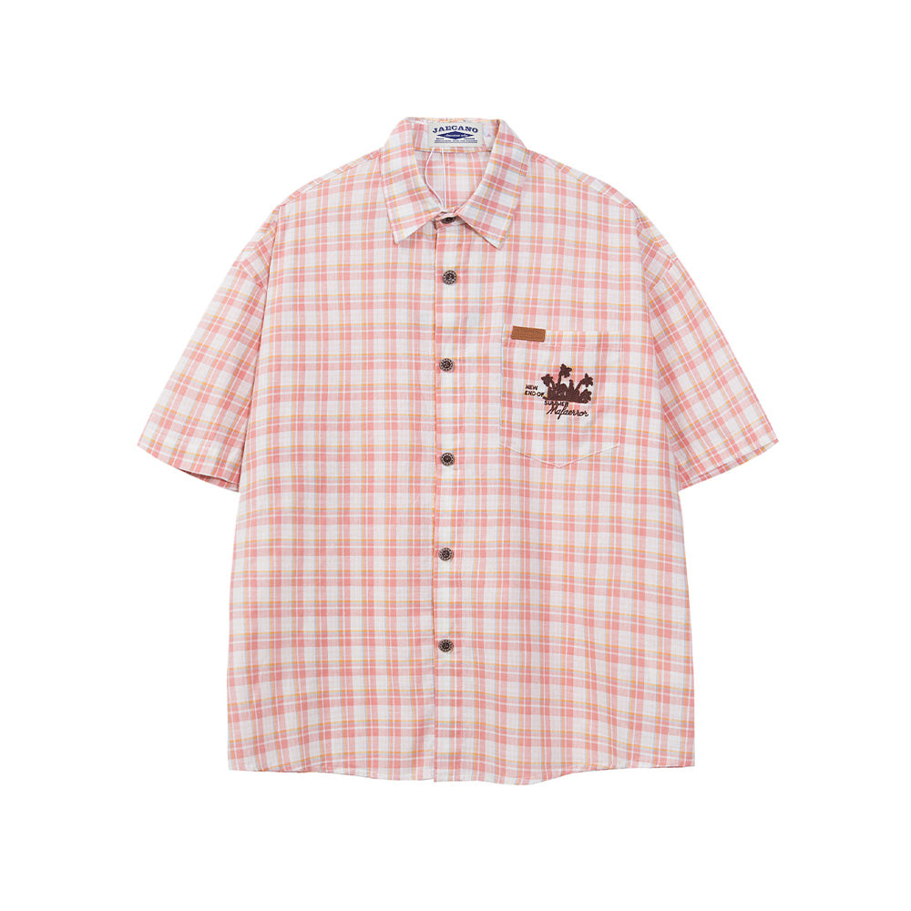 Plaid embroidered short-sleeved shirt