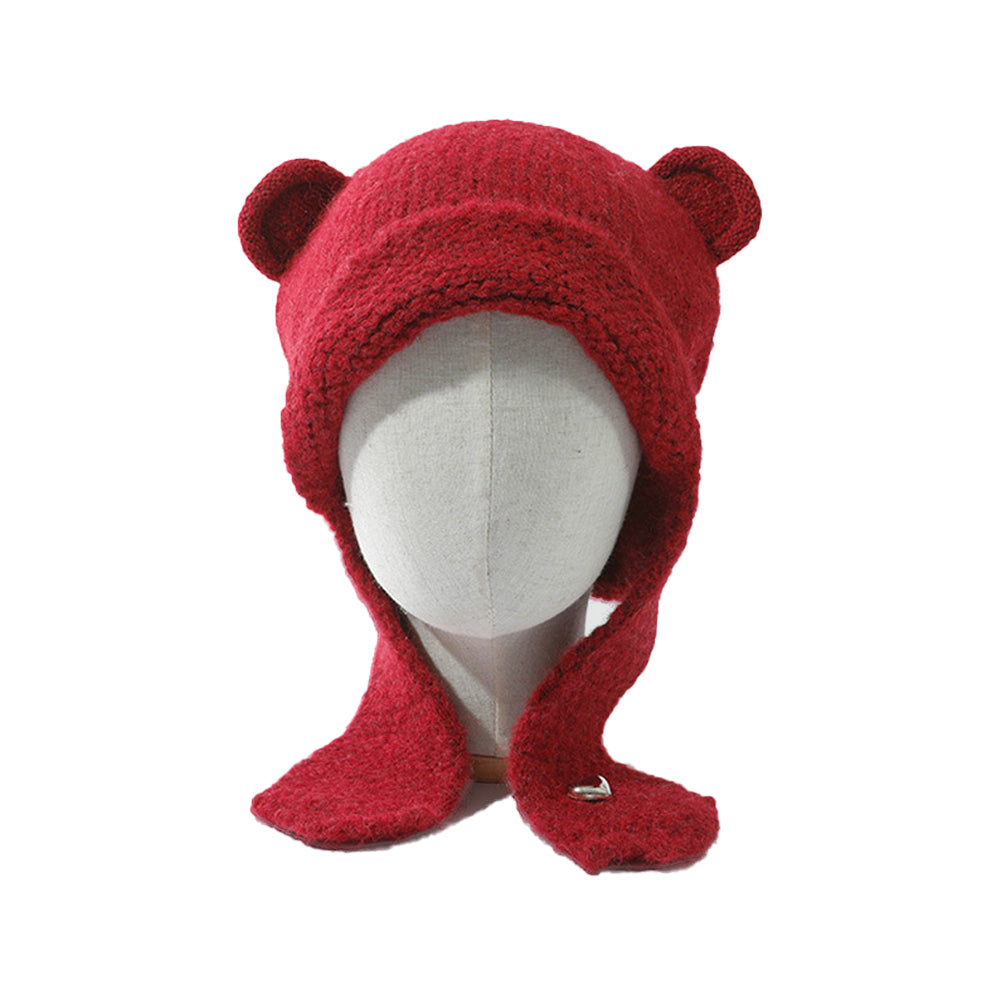 Solid color cute warm ear protection hat