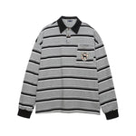 Contrast stripe embroidered polo long sleeves
