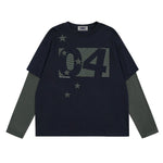 Striped patchwork fake two-piece long sleeves