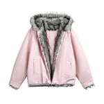 Hooded cotton-padded jacket with fur collar