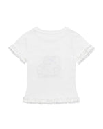 Lace-paneled short-sleeved top