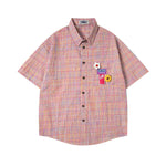 Small floral plaid short-sleeved shirt