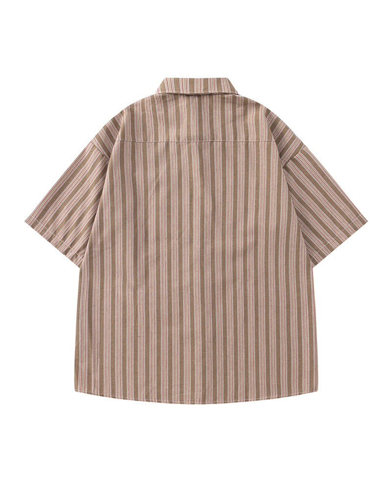 Vertical striped necklace short-sleeved shirt