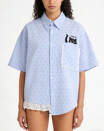 Cat Embroidered Short-Sleeve Shirt
