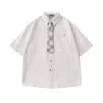 Simple vertical striped short-sleeved shirt