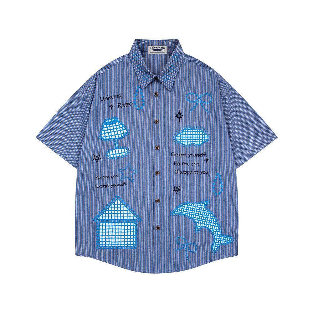 復古刺綉短袖襯衫