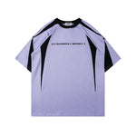 Retro patchwork contrasting raglan short sleeves