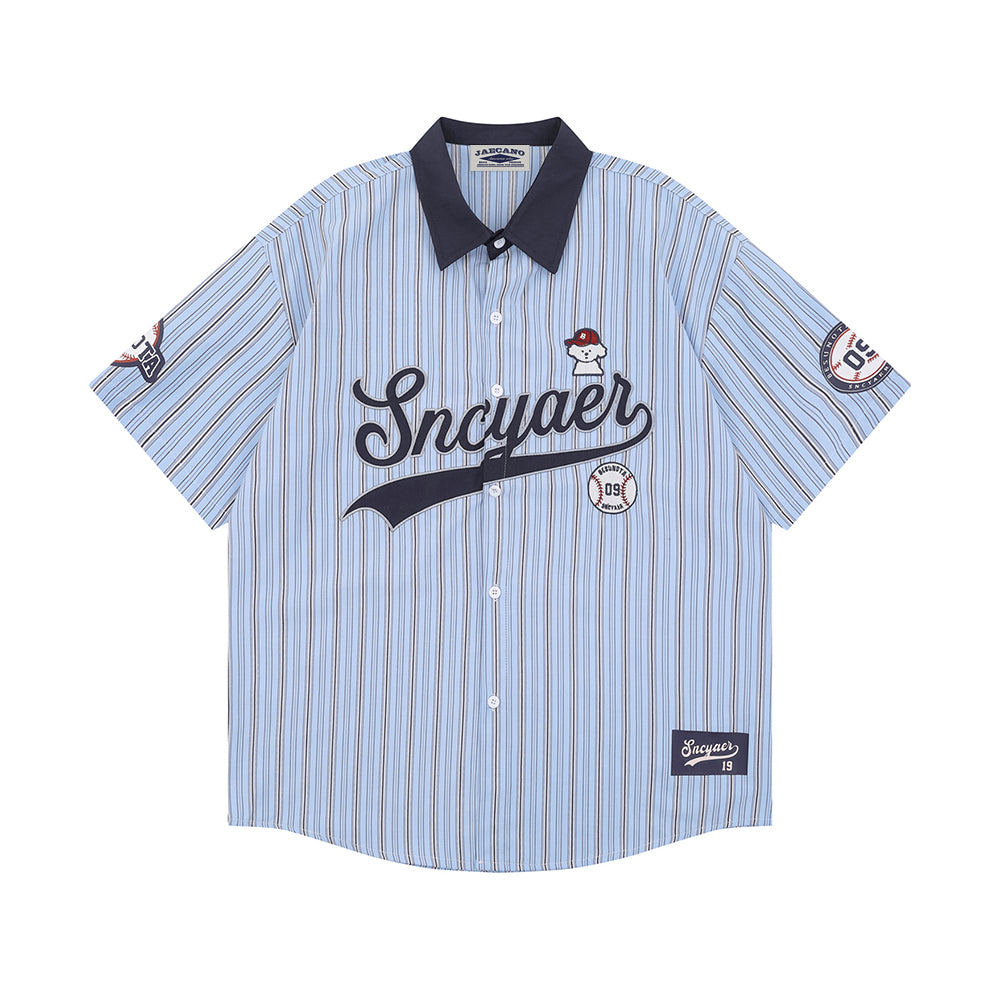 Retro vertical striped short-sleeved shirt