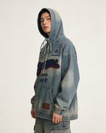 水洗牛仔連帽衛衣