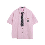 Vintage Striped Short Sleeve Shirt with Tie