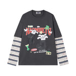 Cartoon print fake two-piece long sleeves